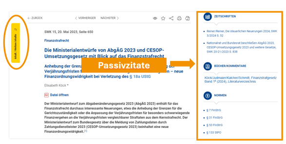 Klappmenü und Passivzitate
