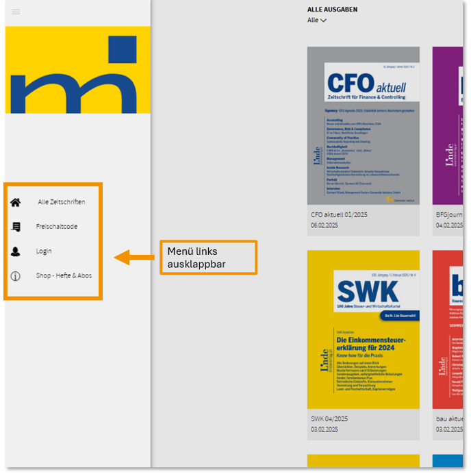 Linde Media_Zeitschriften_Menü_links