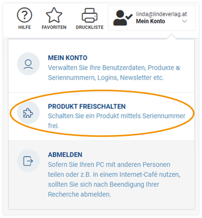 Screenshot Dropdown-Menü Produkt freischalten
